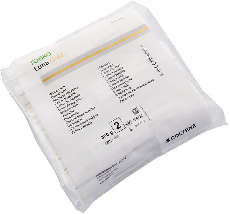 Roeko Luna Gold Watterollen Gr. 2, 300 g, in Verpackung.