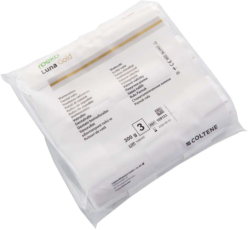 ROEKO Luna Gold Watterollen Gr. 3, 300g in transparenter Verpackung.