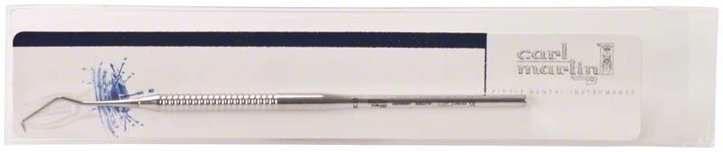 Unzerbrechliche Zahnsonde Figur 17 mit Hakenspitze in Verpackung.