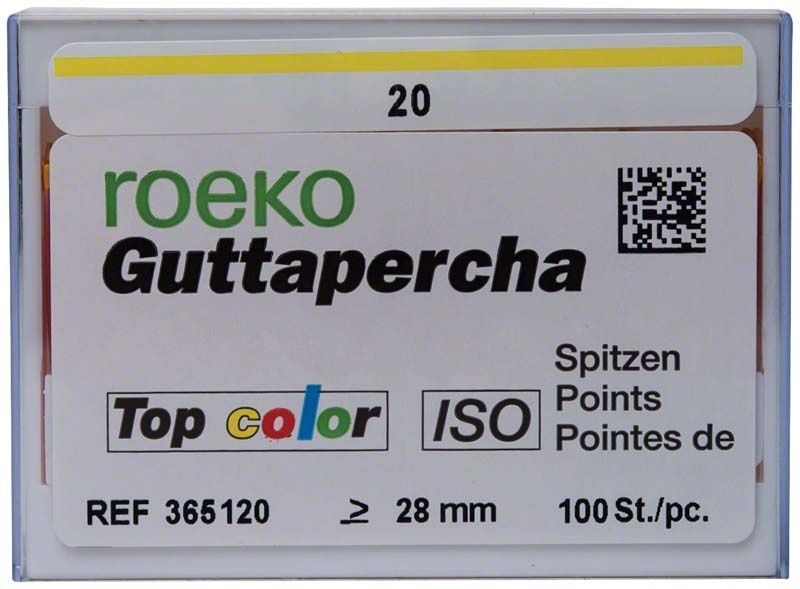 ROEKO Guttapercha-Spitzen Top color Schiebeschachtel Gr. 020, gelb.
