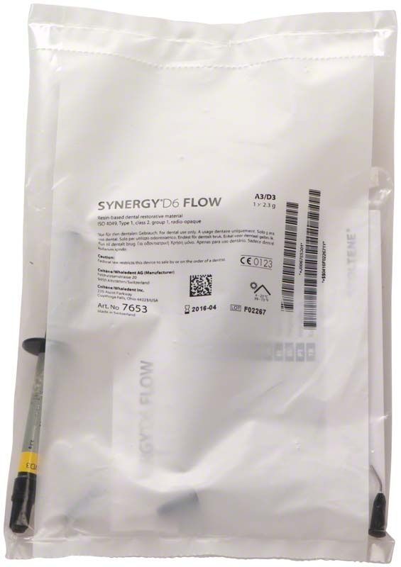 Spritze Synergy D6 Flow A3/D3 in transparenter Verpackung.