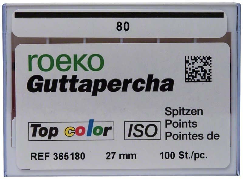 ROEKO Guttapercha-Spitzen Top color Schiebeschachtel, ISO-Größe 080, 100 Stück.