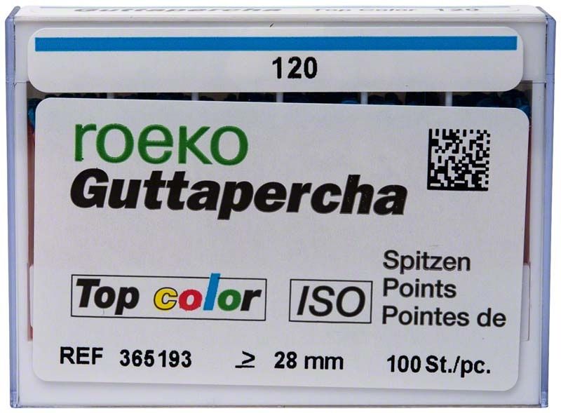 ROEKO Guttapercha-Spitzen Top color, Größe 120, in blauem Schiebeschachtel.
