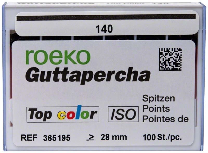 Roeko Guttapercha-Spitzen Schiebeschachtel Gr. 140, schwarz, 100 Stück.