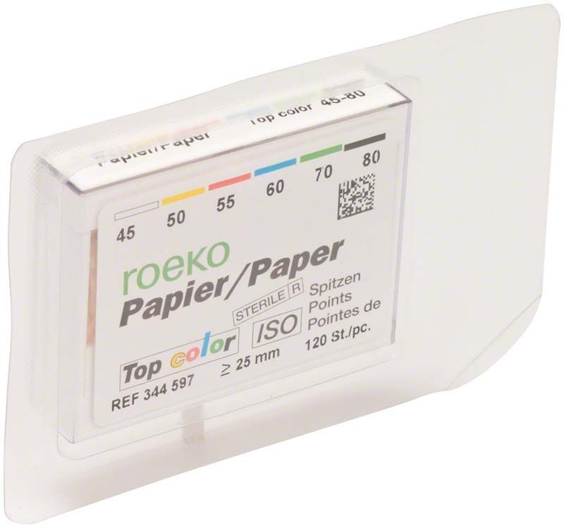 ROEKO Papierspitzen Topcolor mit Farbkodierung, Größen 45-80 sortiert.
