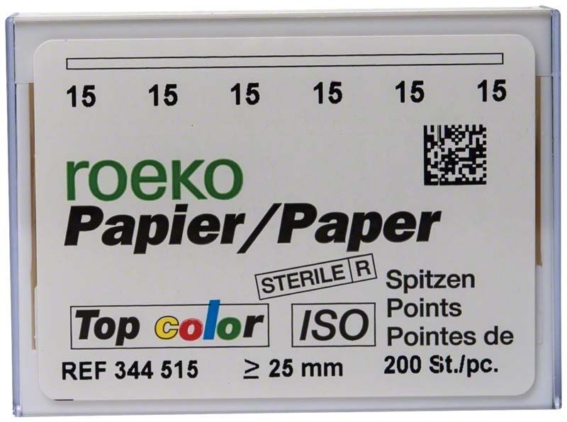 ROEKO Papierspitzen Top color Gr. 015 Verpackung für Wurzelkanaltrocknung.
