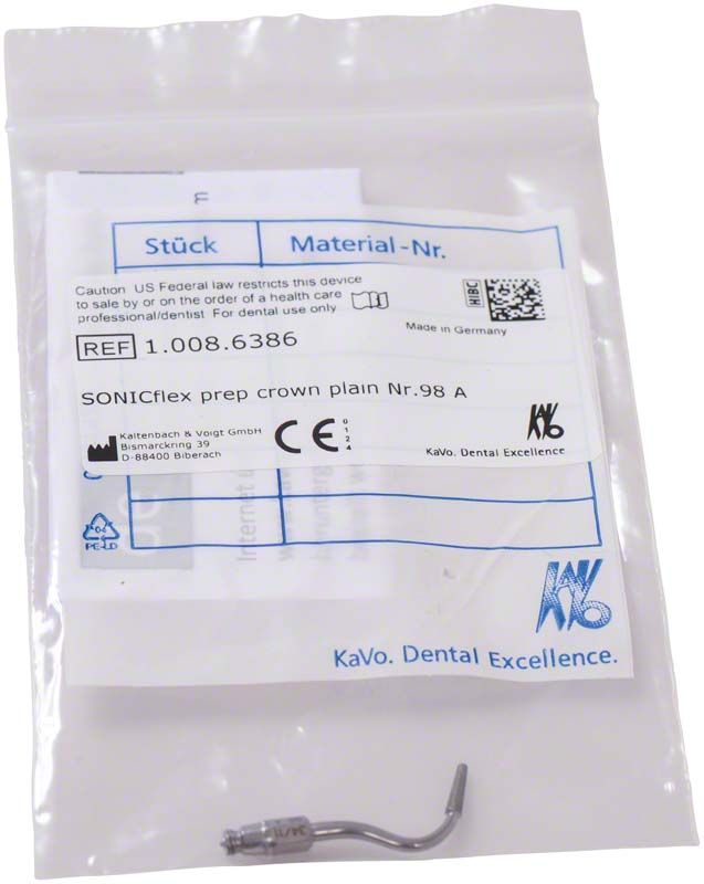 Verpackung der SONICflex prep crown Spitze Form 98A mit Produktetikett.