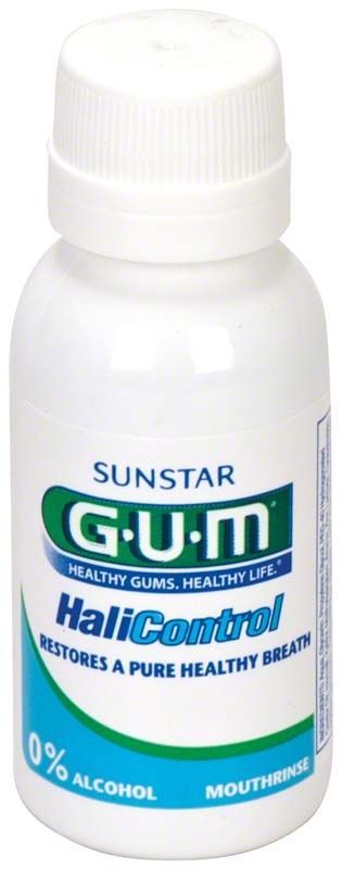 GUM HaliControl Mundspülung 30ml Flasche mit grünem und blauem Etikett.