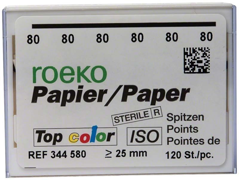 ROEKO Papierspitzen Topcolor Gr. 080 Verpackung mit Teilfarbkodierung.