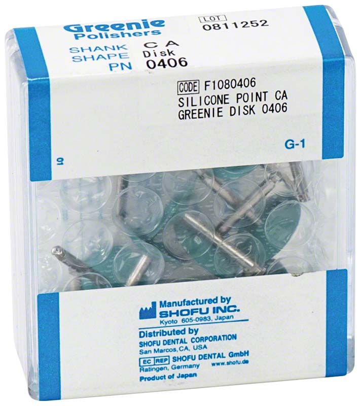Verpackung mit Greenie® Schaft W - Scheiben, 12 Stück, von Shofu.