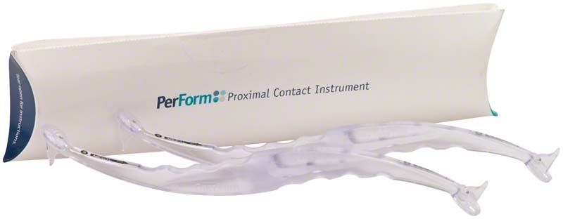 PerForm Kontaktformer für kleine Kavitäten vor weißem Etui.