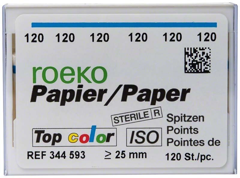 ROEKO Papierspitzen Gr. 120, blau, Normalpackung mit ISO-Siegel.