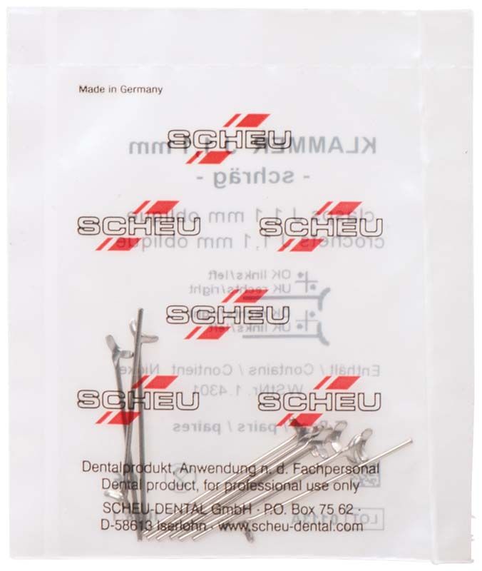 J-Klammern aus Edelstahl in transparenter Verpackung mit Aufschrift.