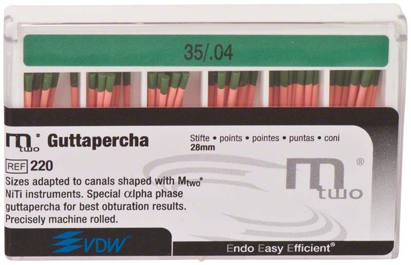 Mtwo Guttapercha Gr. 35/.04 grün in Kunststoffbox mit Etikett.