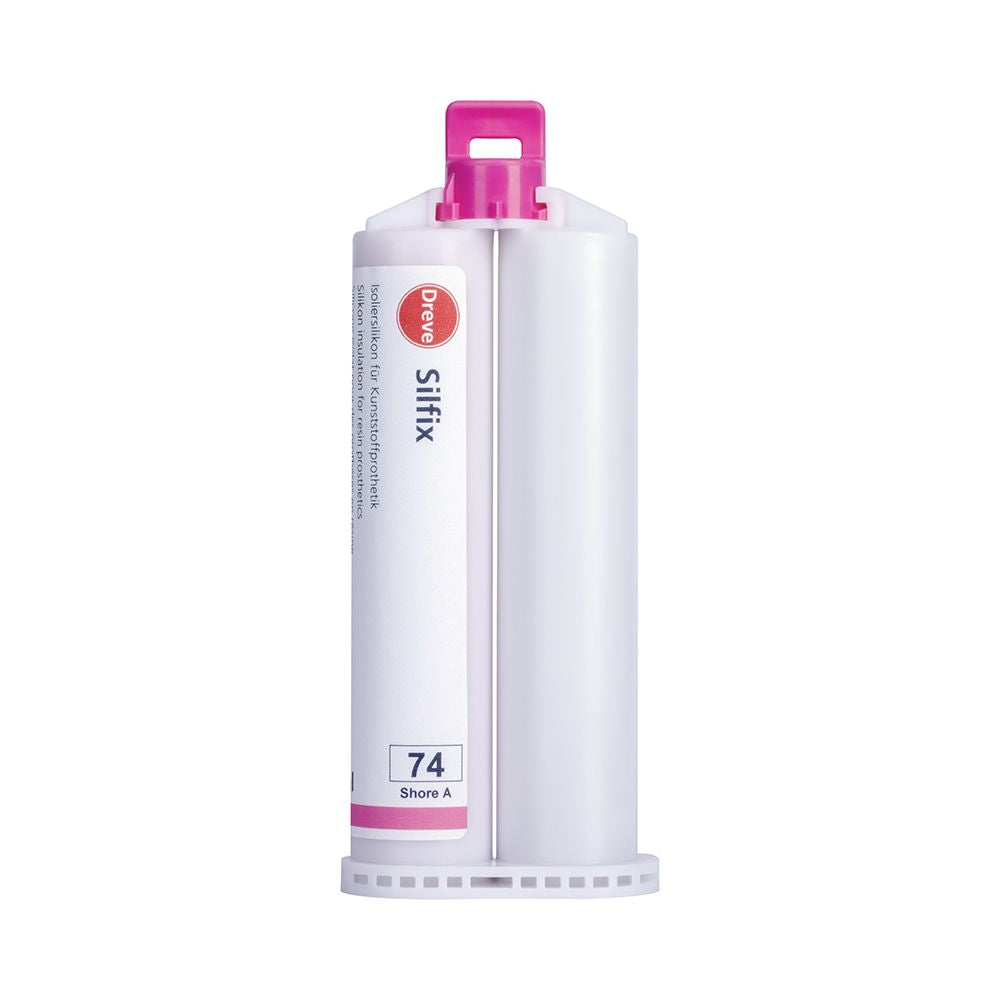 Silfix Doppelkartuschen mit rosa Verschluss und 74 Shore A Kennzeichnung.