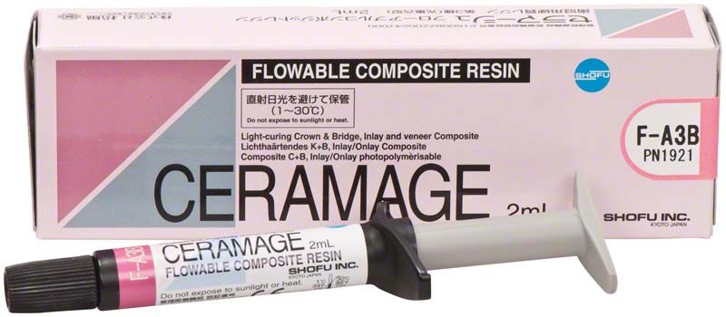 Ceramage Flowable Composite F-A3B Verpackung mit injektionsfertiger Spritze.