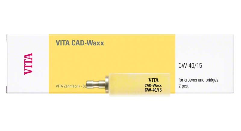 VITA CAD-Waxx Acrylatpolymer-Block vor Verpackung für dentale Gusstechniken.
