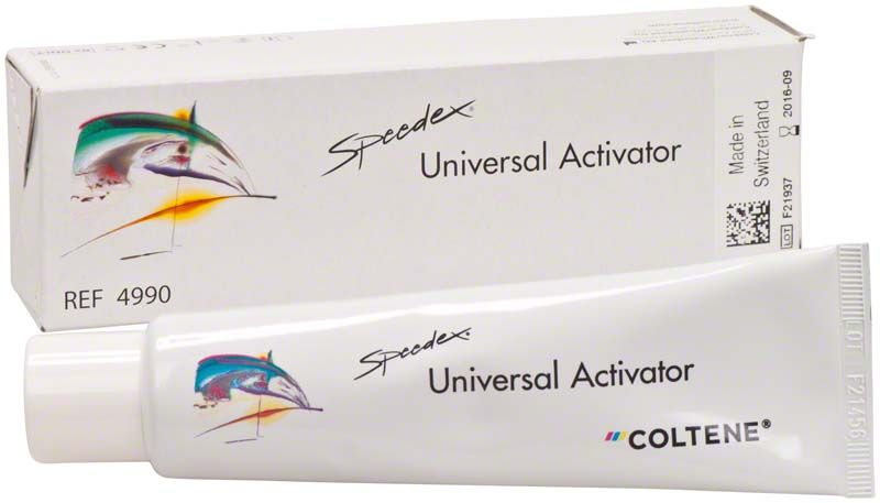 Speedex Universal Aktivator Tube und Verpackung mit buntem Logo.