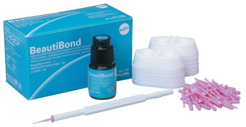 BeautiBond Flasche mit Verpackung und Zubehör auf weißem Hintergrund.