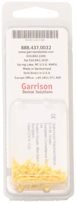 Gelbe G-Wedge Keile von Garrison Dental Solutions in Kunststoffverpackung.