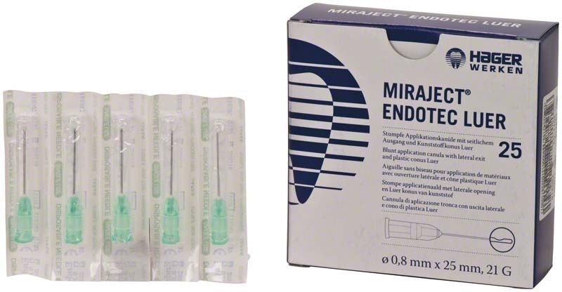 Miraject Endotec Luer Kanülen in Originalverpackung mit 21G, 0,8 x 25mm.