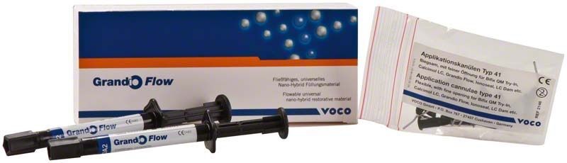 Grandio Flow Spritzen OA2 mit Verpackung und Applikationskanüle.