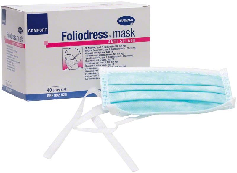 Foliodress® Mask Comfort Anti Splash vor der Produktverpackung.