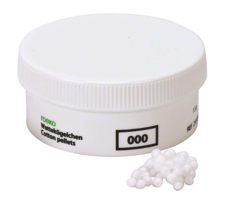 ROEKO Wattekügelchen Gr. 000 in weißem Kunststoffbehälter mit Deckel.