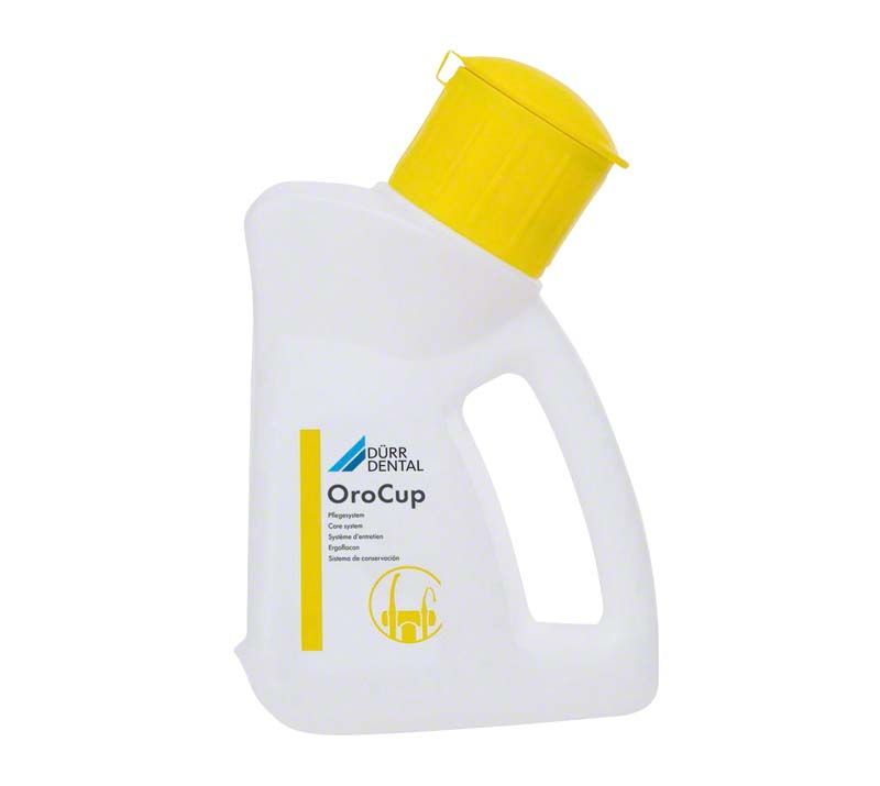 Orocup Pflegesystem-Flasche mit gelbem Deckel von Dürr Dental