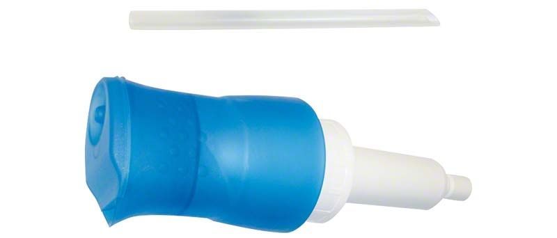 DEKASEPTOL Dosierpumpe mit blauem Griff für 1-Liter-Flaschen.