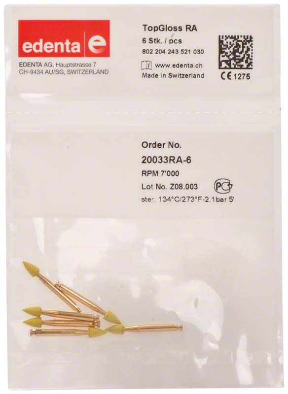 TopGloss Polierer Spitze in Verpackung mit Bestellnummer und Herstellerangaben.