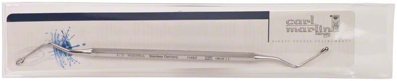 Chirurgischer Scharfer Löffel HEMINGWAY mit ergonomischem Achtkant-Griff in Verpackung.