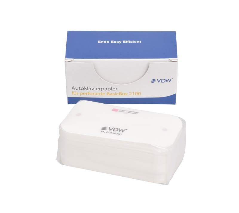 Autoklavierpapier für BasicBox 2100 in weißer Verpackung.