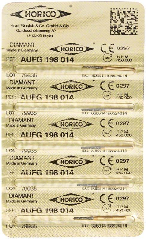 Verpackung von Löwenschleifer AuFG 198 014 Diamant-Schleifinstrumenten.