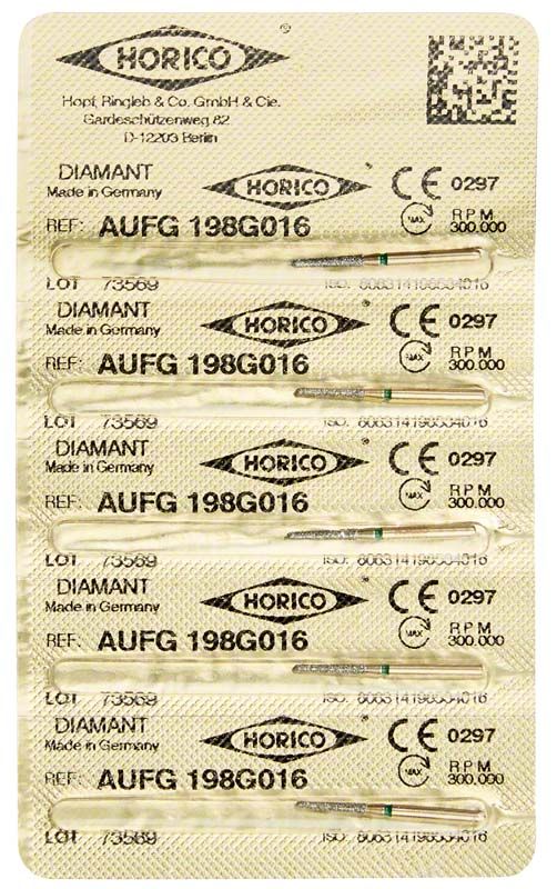 Verpackung mit Löwenschelifer AuFG 198G 016 Diamant-Instrumenten.