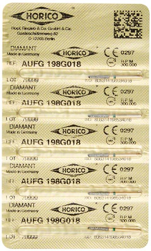 Blisterverpackung mit Löwenschleifer AuFG 198G 018 Diamant-Instrumenten.