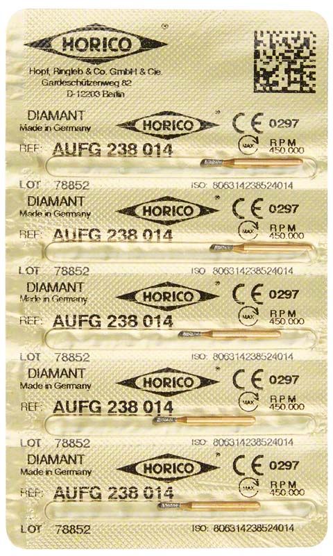Verpackung von Löwenschleifer AuFG 238 014 Diamant-Schleifinstrumenten.