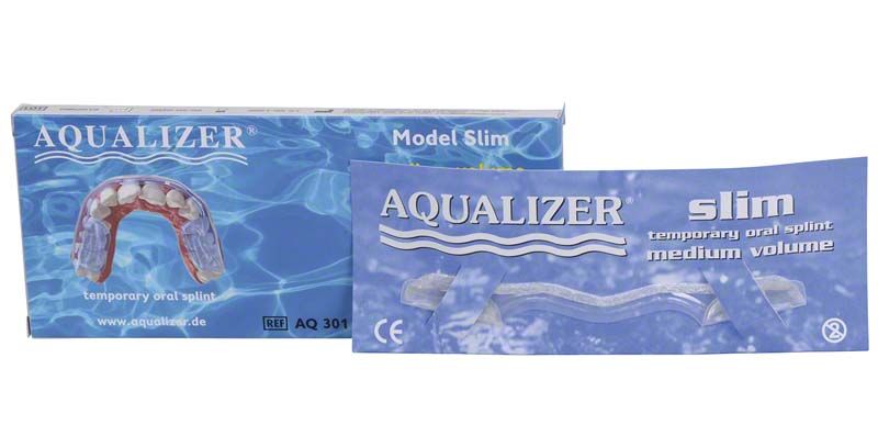 Aqualizer Slim Medium Schiene in blauer Verpackung mit Modellabbildung.