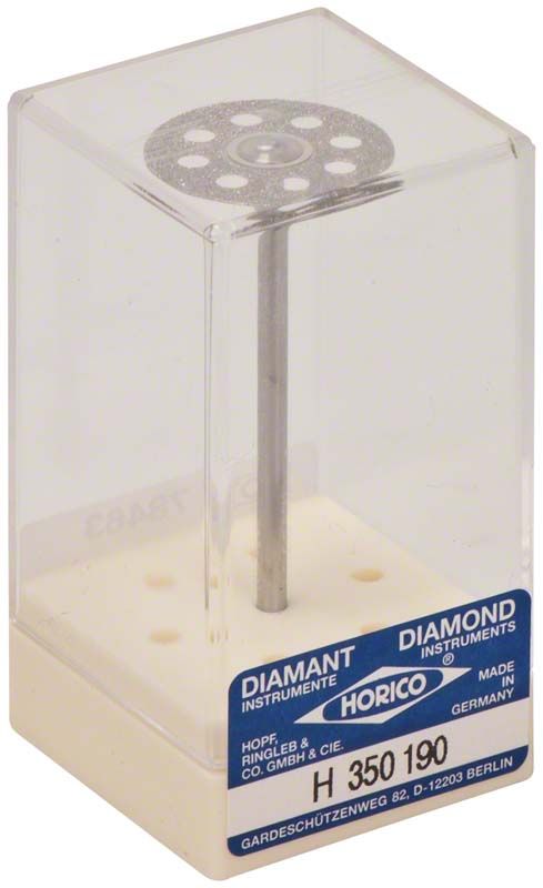 Flexible Diamantscheibe H 350 190 für Dentalbearbeitung in Kunststoffbox.