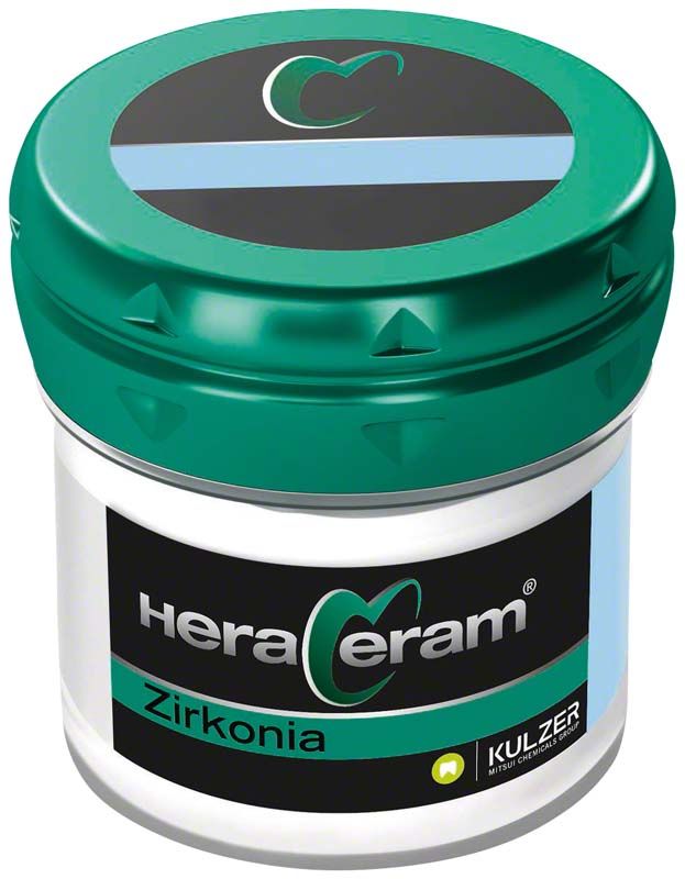 HeraCeram® Zirkonia Transpa 20g Dose mit grünem Deckel und Markenlogo.
