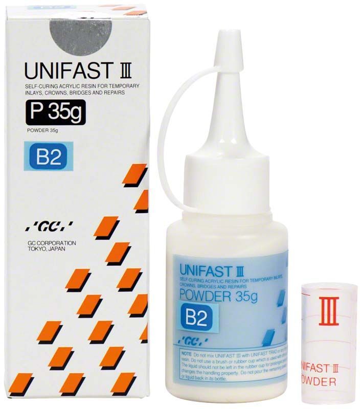 Unifast III Pulver B2 35g mit Verpackung und Dosierflasche.