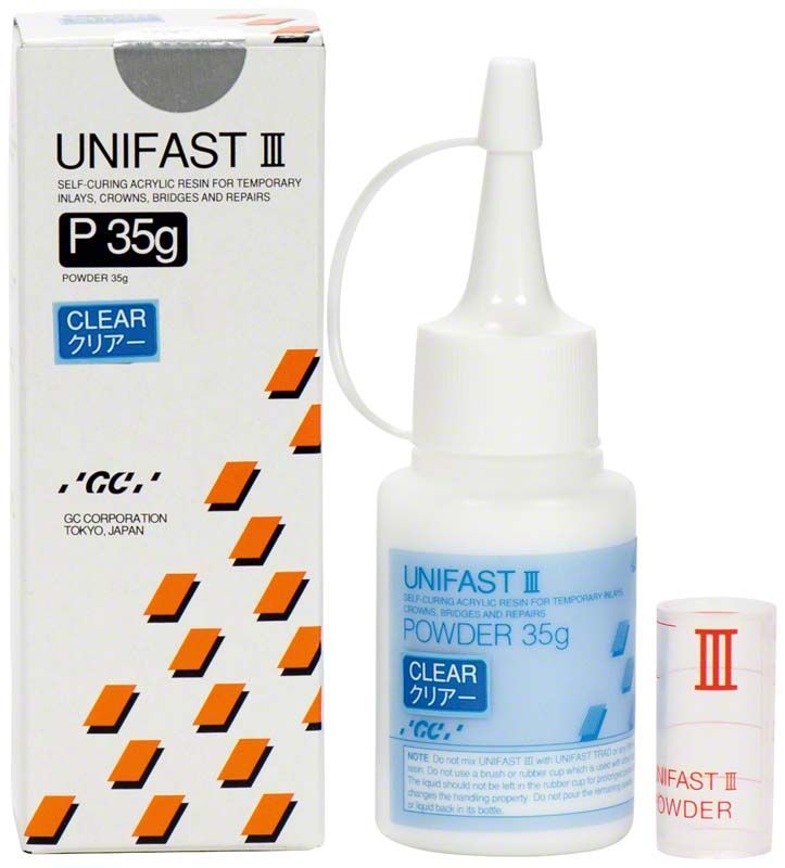 Unifast III Pulver clear 35g mit Verpackung und Dosierflasche.