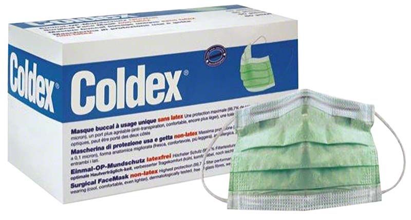 Einmalmundschutz Coldex 50 Stück in grüner Farbe mit Verpackung.