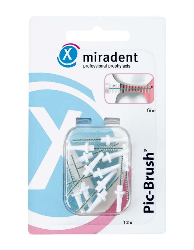 Verpackung der Pic-Brush® Ersatzbürsten 12er weiß fine für Interdentalreinigung.