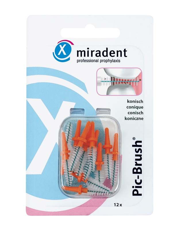 Ersatzbürsten-Set Pic-Brush® in Verpackung mit orangen konischen Spitzen.