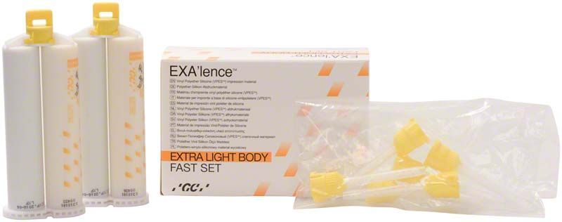 Exalence extra light body fast Set mit Kartuschen und Mischdüsen.