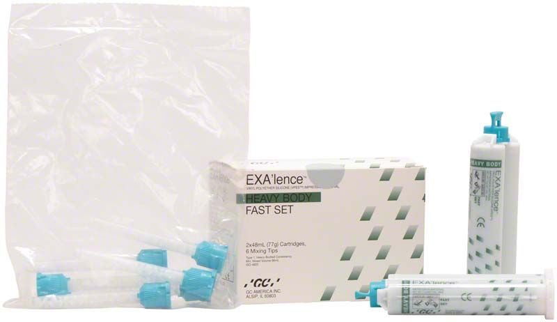 Exalence Heavy Body Fast Set Kartuschen mit Mischspitzen und Verpackung.