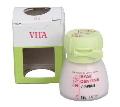 VM9 3D Base Dentin 12g 3M1 Flasche neben geöffneter Verpackung.