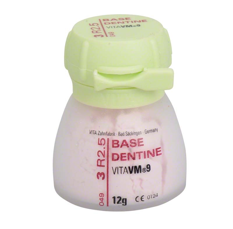VITA VM9 3D Base Dentin 12g Behälter mit grünem Deckel und Aufschrift.
