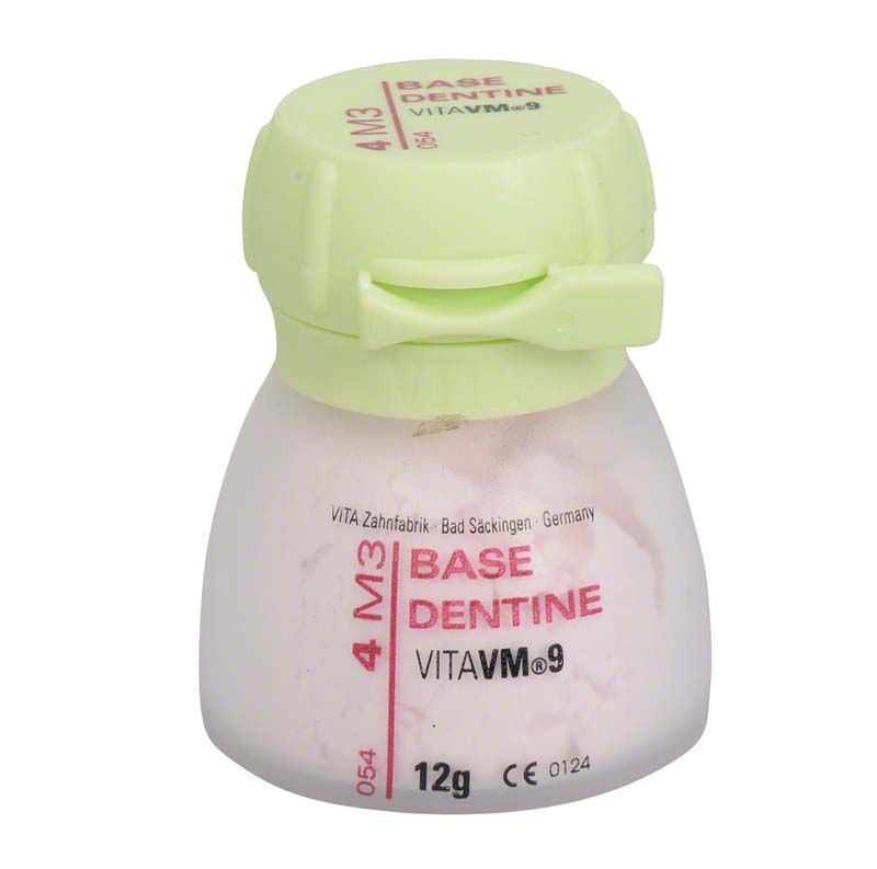 VM9 3D Base Dentin 12g 4M3 in Kunststoffdose mit grünem Deckel.